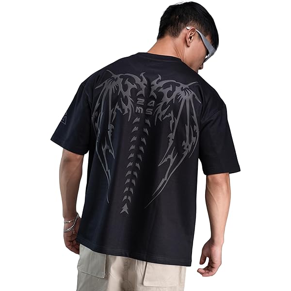 Buy ZAMS Gothic Angel Streetwear Oversized Grey Tee: Premium